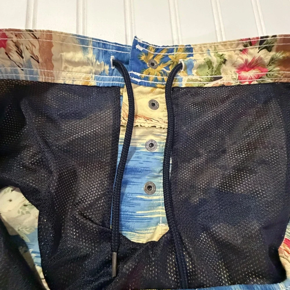 Lands End Hoffman California Fabrics Tropical Sailboat Swim Trunks Mens Large L